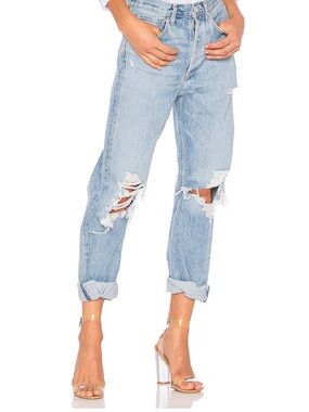 90's mid rise loose fit distressed wash Agolde jeans